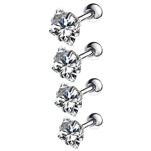 Pair 16g 1/4" Tragus Cartilage Barbell Triple Round CZ Stud Earring Multi Color